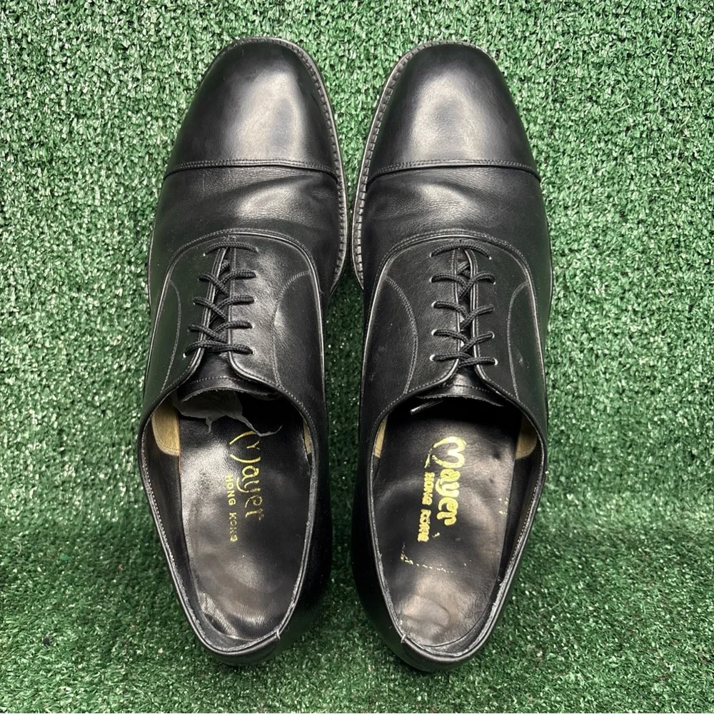 Vintage Mayer Hong Kong Handmade Bespoke Black‎ Leather Shoes Mens Size 12 EE